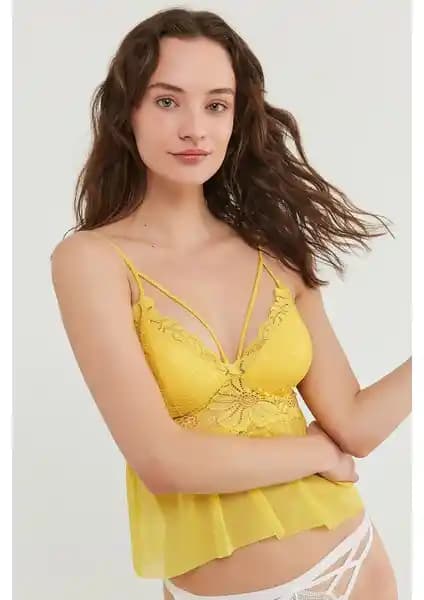 Kadın Luna Frill Dantel ve Tül Kumaşlı Rahat Bralet ile Günlük Şıklık ve Konfor Sağlayın