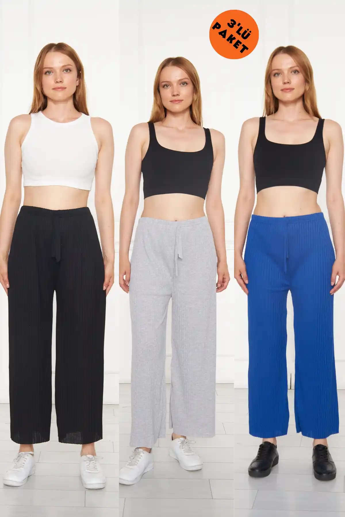 Kadınlar İçin Günlük Rahat ve Şık Asel 3'lü Pantolon Seti 75-90 Karakter