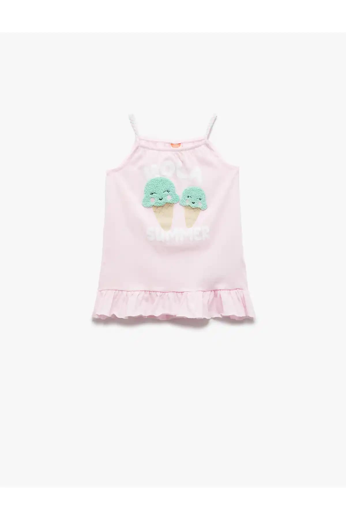 Koton Pamuklu Fırfır Detaylı Askılı Dondurma Baskılı Elbise Günlük ve Şık Kullanım İçin