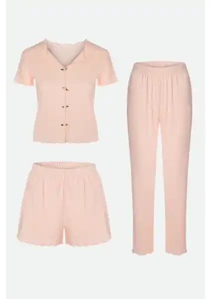 Koza İç Giyim Kadın Pamuklu Yeşil Fiyonklu Pijama Takımı Modern ve Konforlu Tasarım