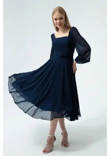 Lafaba Kadın Lacivert Kare Yaka Kemerli Midi Şifon Abiye Elbise Özellikleri ve Kullanım İpuçları