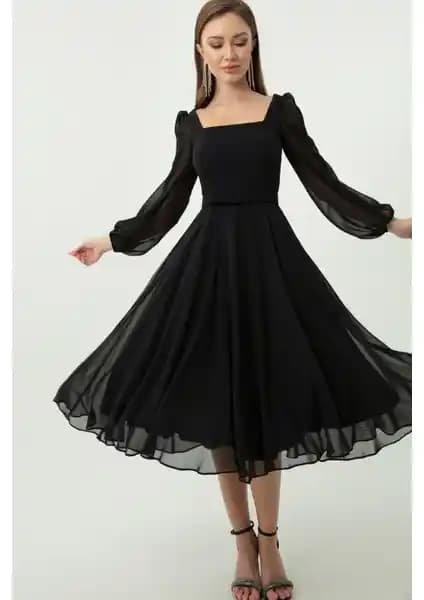 Lafaba Kadın Siyah Kare Yaka Kemerli Midi Şifon Abiye Elbise Özellikleri ve Kullanım İpuçları