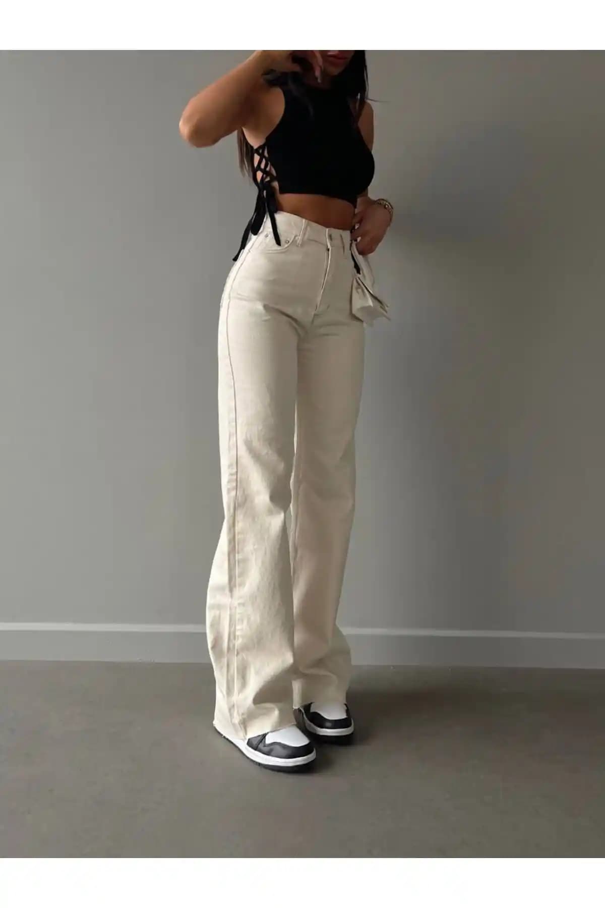 LAMİRAMOOD Tas Palazzo Bol Paça Yüksek Bel Kot Pantolon: Şıklık ve Konforun Modern Buluşması