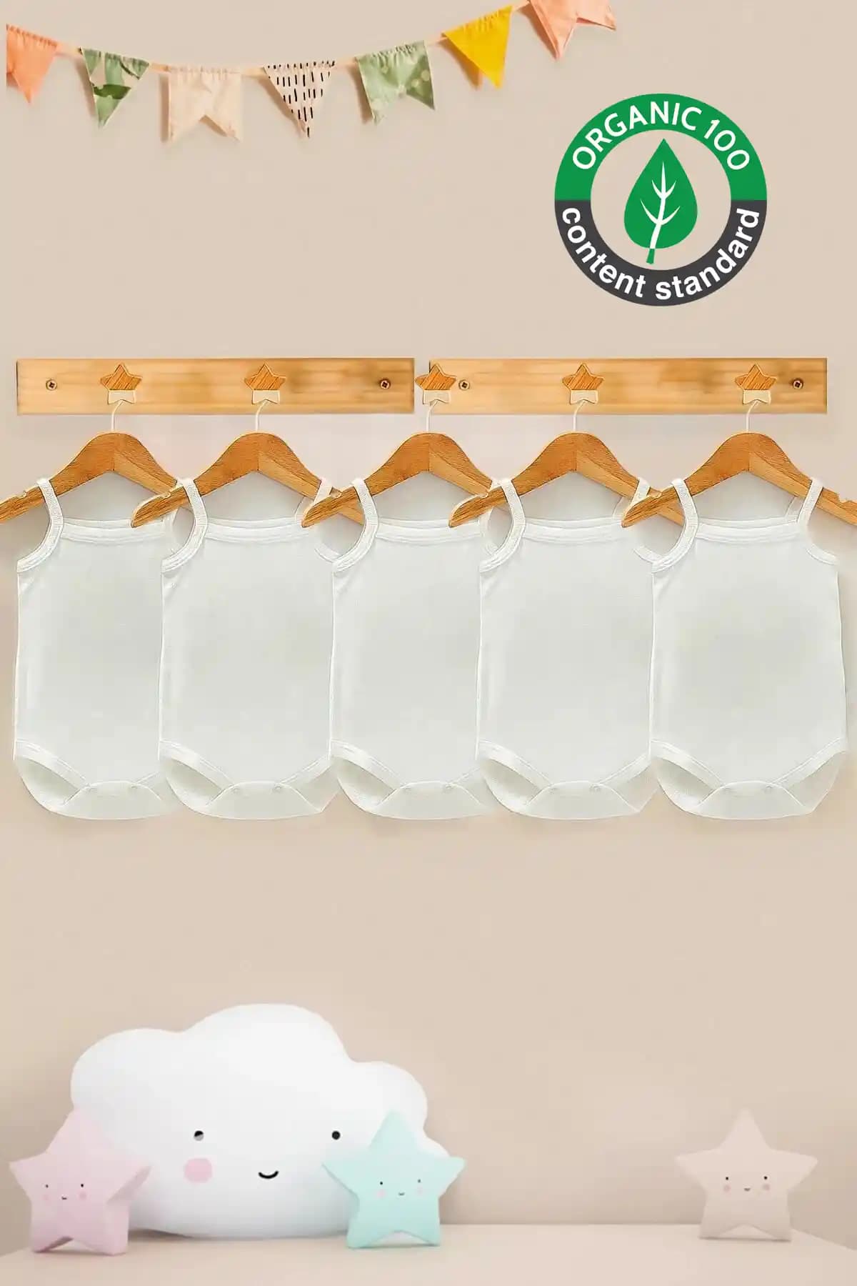 Lilabio %100 Organik Pamuk Bebek Body 5'li Beyaz Askılı Konforlu ve Güvenilir Giyim