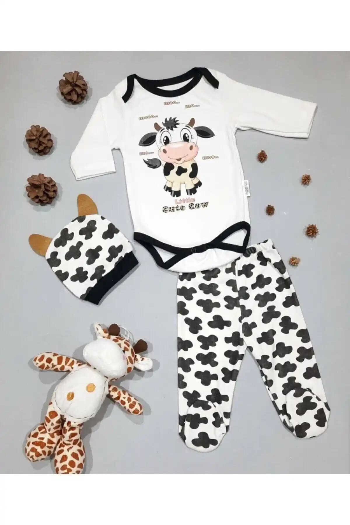 Mai Perla Unisex Bebek İnek 3'lü Zıbın Takımı Organik ve Şık Tasarım