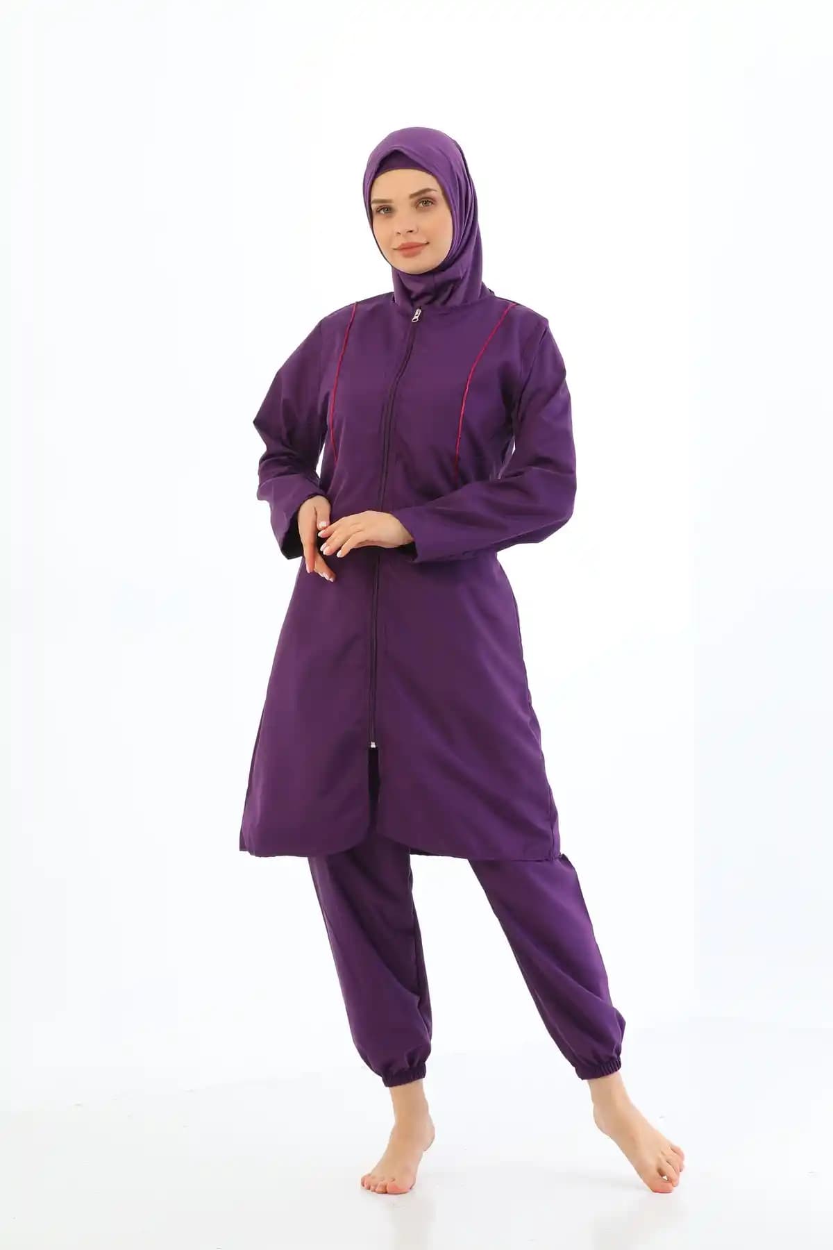 Meba Büyük Beden Paraşüt Mayo Mor Renkli Tam Kapanma ve Hızlı Kuruma Özelliğiyle