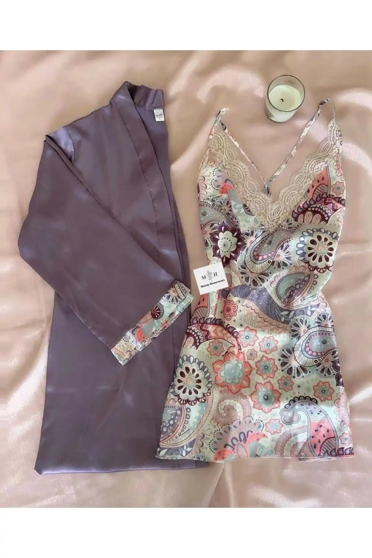 MH Moony Homewears Saten Elegant Gecelik Seti Şıklık ve Konforun Buluşması