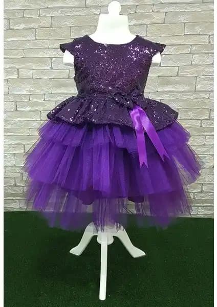 Mixie Baby Mor Kız Çocuk Abiye Elbise Doğum Günü ve Özel Günler İçin Şık Seçenek