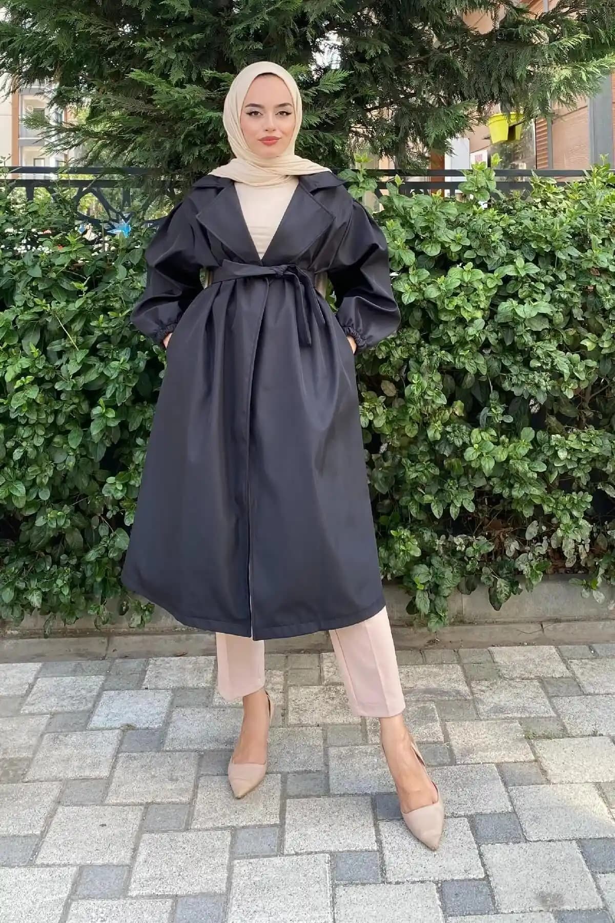 MODAF Balon Kol Belden Bağlamalı Trençkot: Şıklık ve Fonksiyonellik Bir Arada