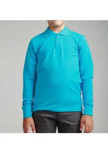 Nacar Çarşı Çocuk Polo Yaka Uzun Kollu Turkuaz T-Shirt Günlük ve Şık Kullanım İçin