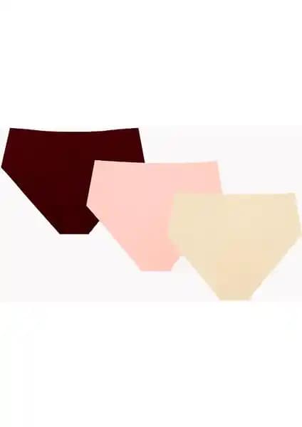 NBB Ten Bordo Cappuccino 3'lü Yüksek Bel Lazer Kesim Kadın Külotleri