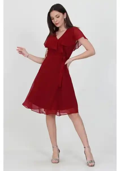 Neşeli Butik Kadın Midi Boy Kruvaze Yaka Melek Kol Şifon Elbise Özellikleri ve Kombinasyon Önerileri