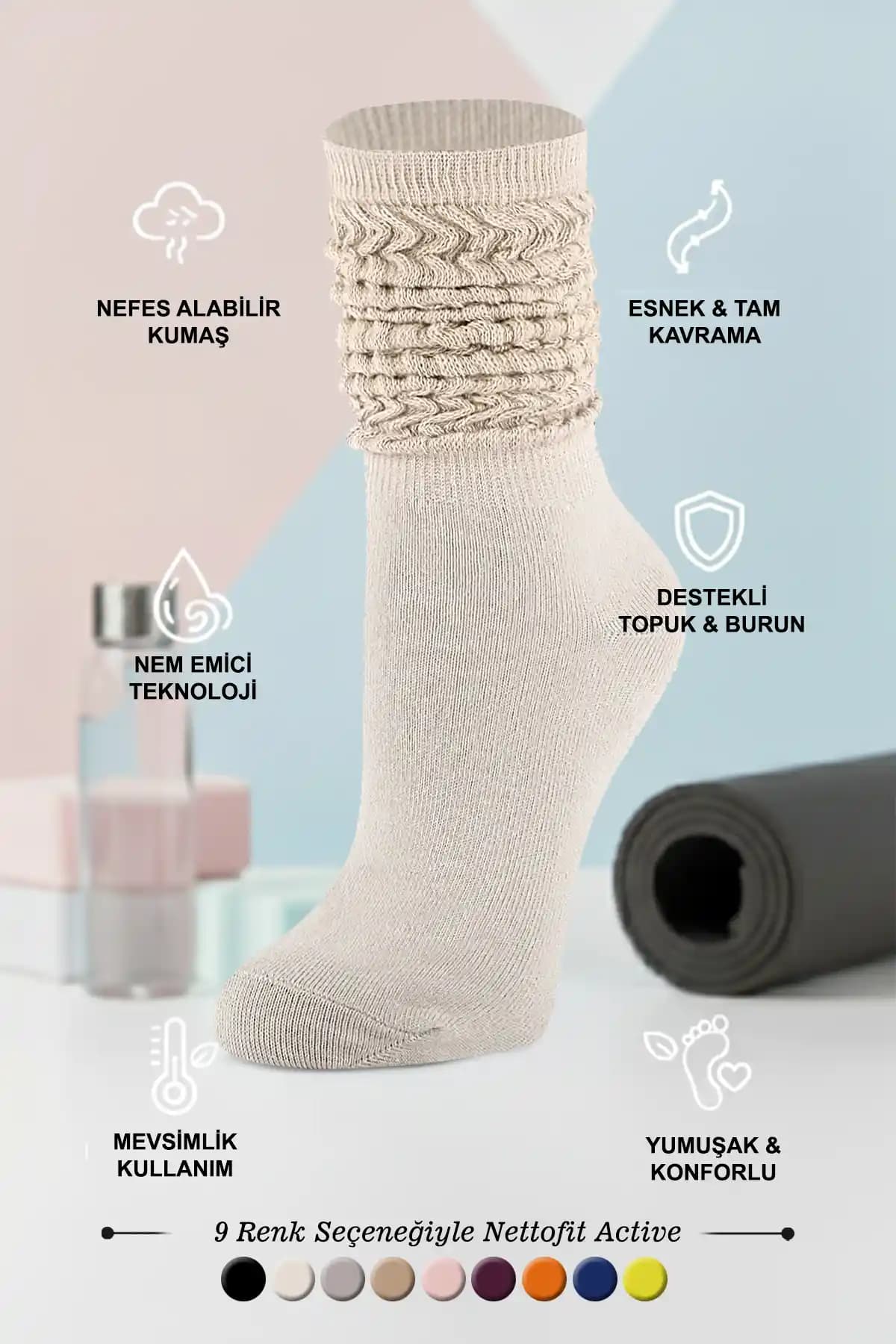 Nettofit Kadın Mevsimlik Açık Bej Spor Çorabı - Konfor ve Şıklık Bir Arada