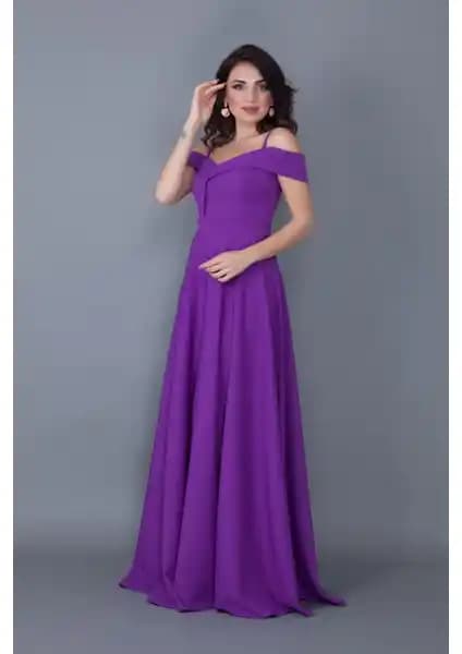 No48 Kayık Yaka Düşük Omuz Detaylı Maxi Boy Mor Abiye Elbise Ürün Özellikleri ve Kullanım Alanları