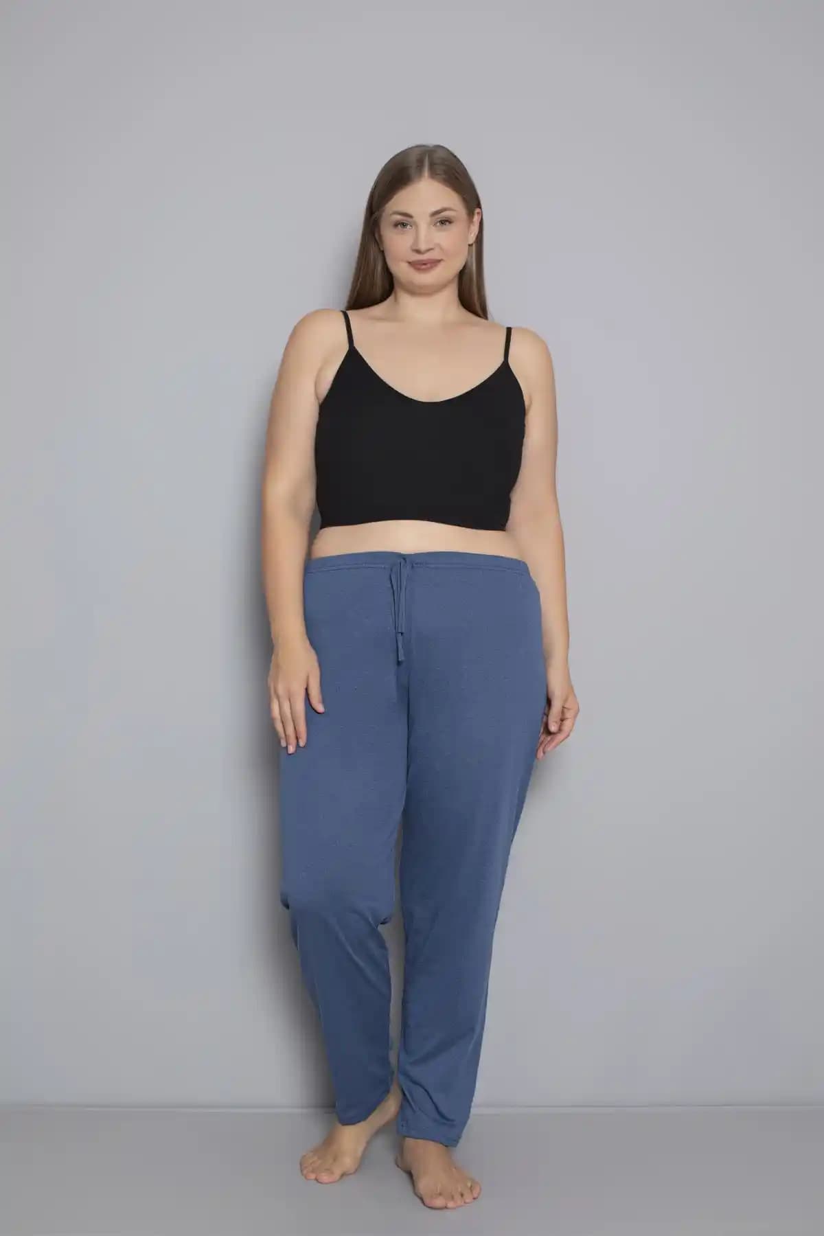 Orly More Büyük Beden Kadın Pamuklu Yüksek Bel Beli Lastikli İnce Kumaş Pijama Altı