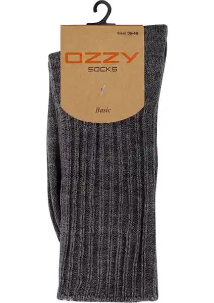 Ozzy Socks Kadın Kışlık Yünlü Antrasit Renk Uyku Çorabı Konfor ve Şıklık Sunar