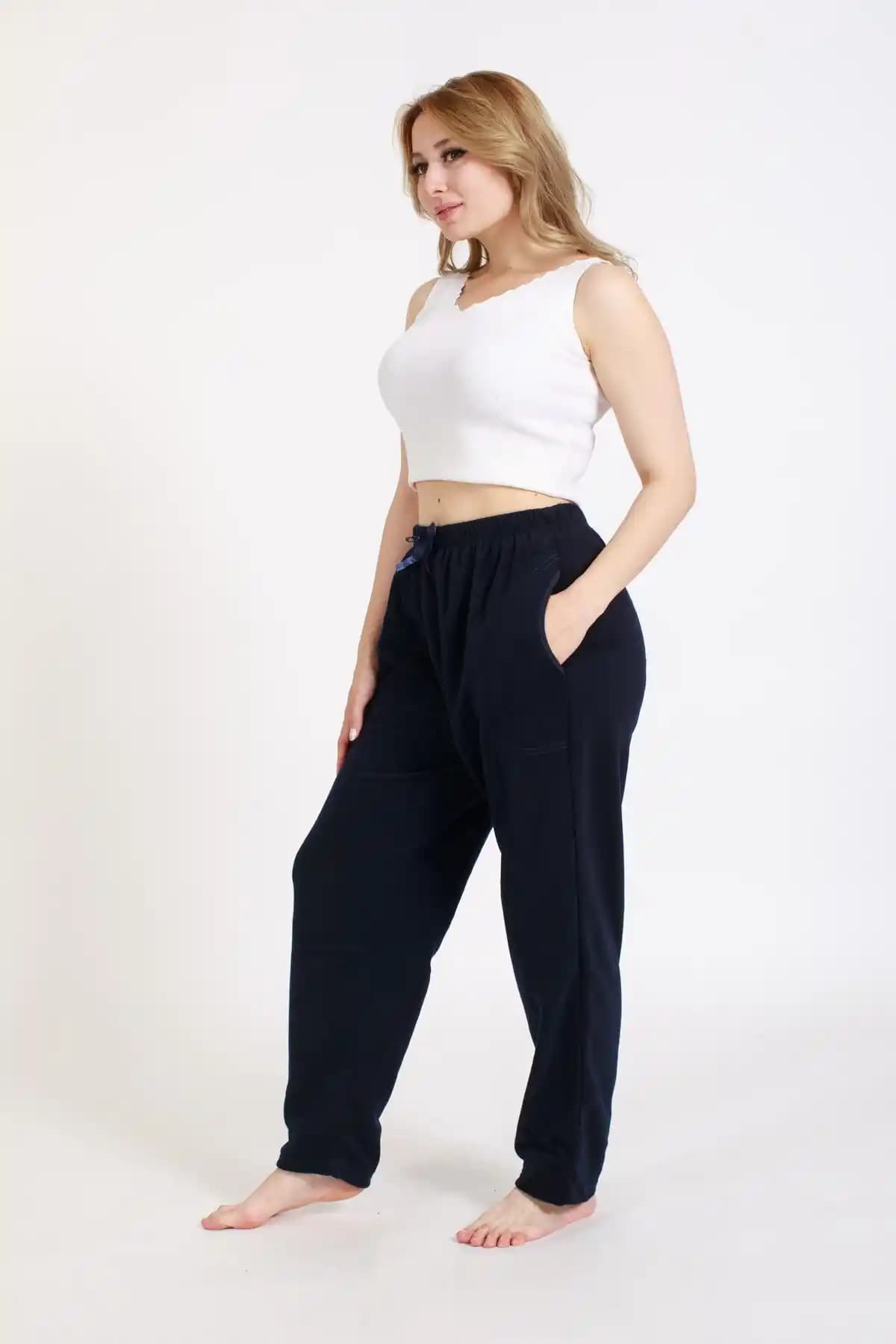 Pemilo Kadın 400-2 Büyük Beden Cepli Polar Alt Lacivert - Konfor ve Şıklık Sunan Kışlık Alt Giysi