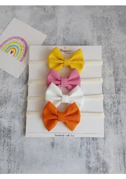 Pempem Kız Bebekler İçin 4’lü Fiyonk Bandana Seti Şık ve Konforlu Aksesuarlar