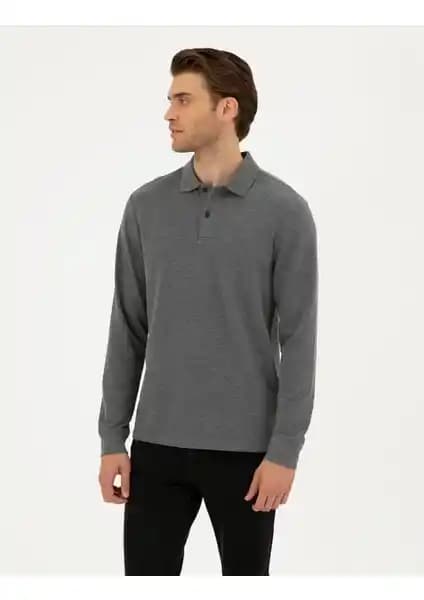 Pierre Cardin Erkek Antrasit Melanj Slim Fit Basic Sweatshirt Günlük ve Şık Kullanım İçin
