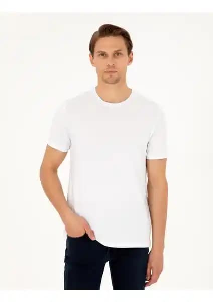 Pierre Cardin Erkek Beyaz %100 Pamuk Slim Fit Bisiklet Yaka Basic Tişört İnce ve Şık Tasarım