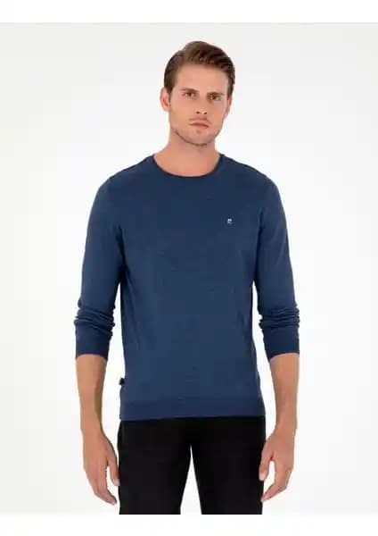 Pierre Cardin Erkek Indig Melanj Slim Fit Bisiklet Yaka Kazak Günlük ve Kış Kullanımı İçin