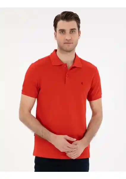 Pierre Cardin Erkek Kırmızı Slim Fit Polo Yaka Tişört Günlük ve Spor Kullanımına Uygun