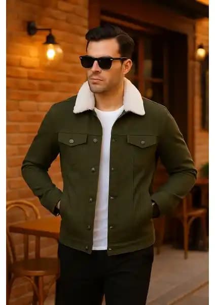 Pobudo Blue Sail Yeşil Kürklü Kot Mont Erkekler İçin Modern ve Vintage Tarzda Şık Bir Dış Giyim Seçeneği