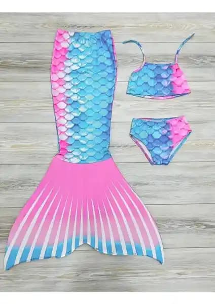 Rapapa Kız Çocuk Deniz Kızı Mayo Kostüm Mavi Renkli ve Dayanıklı Yazlık Seçenek