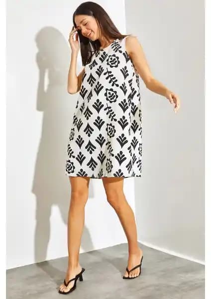 Shade Kadın Çok Desenli Keten Viskon Elbise Modern ve Şık Tasarım