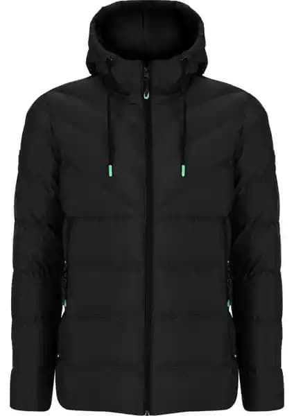 Sivaist Yeni Sezon Erkek Siyah Su ve Rüzgar Geçirmez Kapüşonlu Kalın Şişme Mont