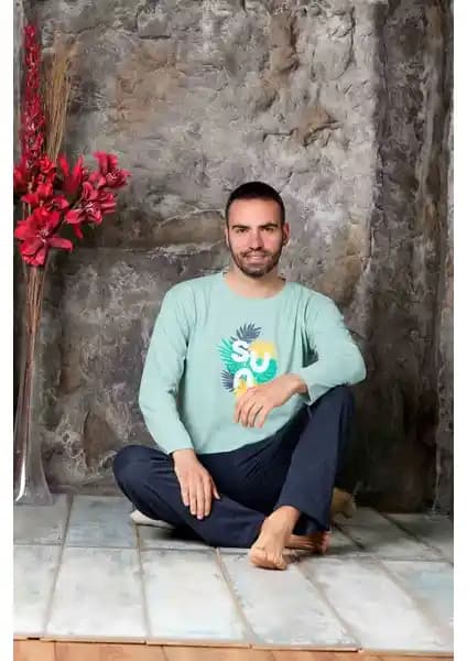 Sude Homewear Erkek Yazı Detaylı Uzun Kol Pijama Takımı Konfor ve Şıklık Sunar