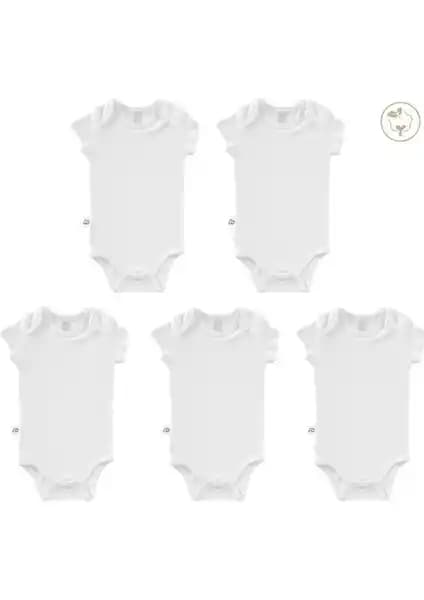 Tiny Lamb Beyaz Renk Bodysuit Kısa Kollu 5'li Set Yenidoğanlar İçin Yüksek Kalite ve Konfor