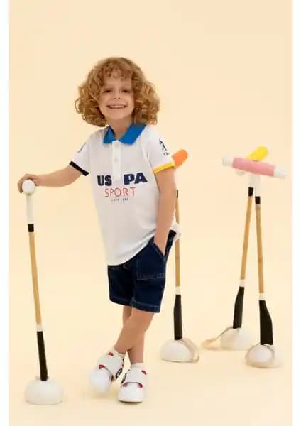 U.S. Polo Assn. Erkek Çocuk Beyaz Polo Yaka Tişörtü Günlük ve Şık Kullanım İçin