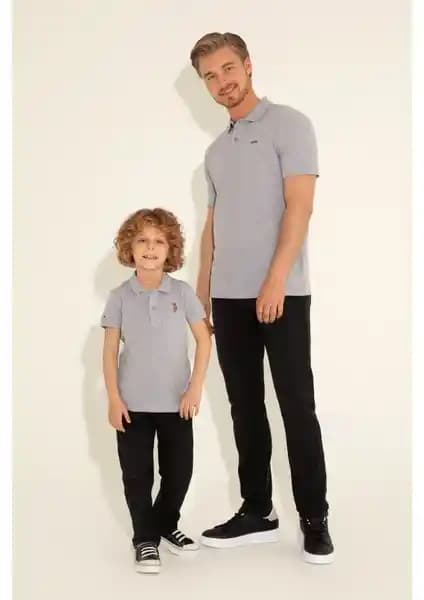 U.S. Polo Assn. Erkek Çocuk Gri Melanj Polo Yaka Tişörtü Günlük ve Spor Kullanım İçin Uygun