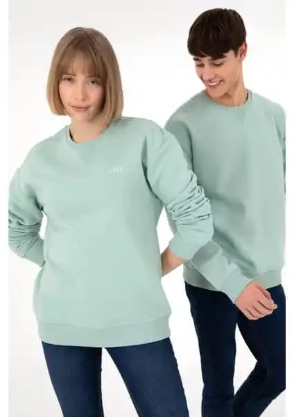 U.S. Polo Assn. Erkek Su Yeşili Bisiklet Yaka Şardonlu Sweatshirt Günlük ve Spor Kullanımına Uygun