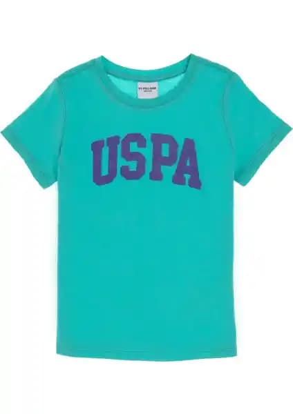 U.S. Polo Assn. Kız Çocuk Mint Yeşili Pamuk Bisiklet Yaka Tişört Günlük Kullanım İçin