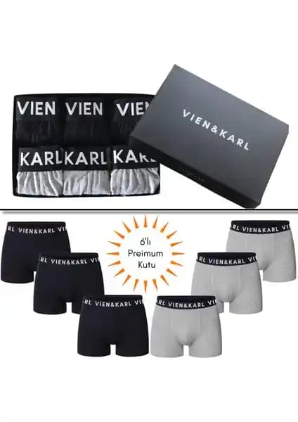 Vien&Karl Erkek Siyah Gri 6’lı Boxer Şort Seti Modern ve Konforlu Tasarım