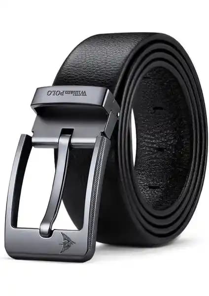 William Polo Hakiki Deri Siyah Erkek Kemerleri Modern ve Şık Tasarım