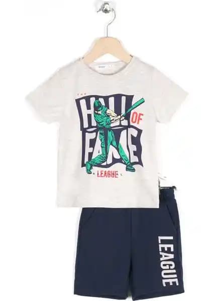 Zepkids Erkek Çocuklar İçin Bej Melanj Kısa Kollu Takım Modern ve Rahat Tasarım