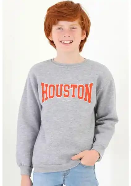 Zepkids Houston Baskılı Erkek Çocuk Sweatshirtleri Günlük ve Spor Kullanımına Uygun