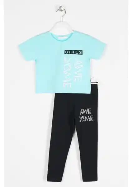 Zepkids Kız Çocuk Awesome Baskılı Taytlı Takım: Rahat ve Şık Günlük Giyim Seçeneği