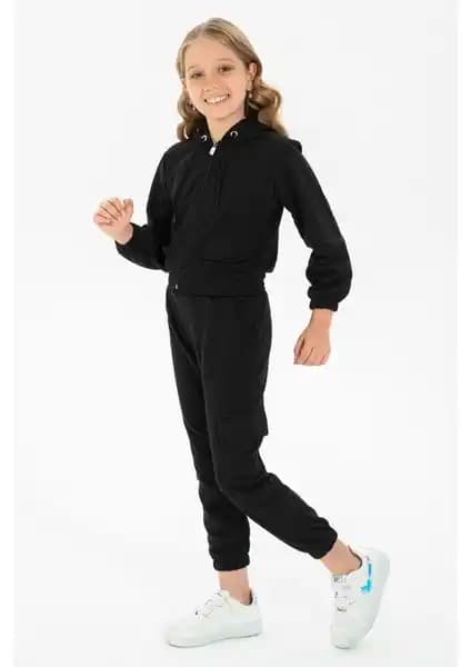Zepkids Kız Çocuk Kapüşonlu Fileli Beli Büzgülü Alt-Üst Takım Modern ve Rahat Tasarım