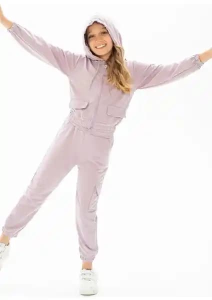 Zepkids Kız Çocuk Kapüşonlü Fileli Beli Büzgülü Alt-Üst Takım: Şıklık ve Konforun Buluşması