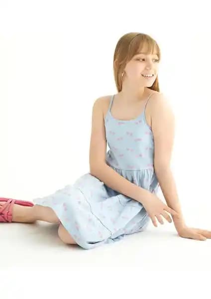 Zepkids Kız Çocukları İçin Yazlık Kiraz Desenli Pamuk Elbise 75-90 Karakter