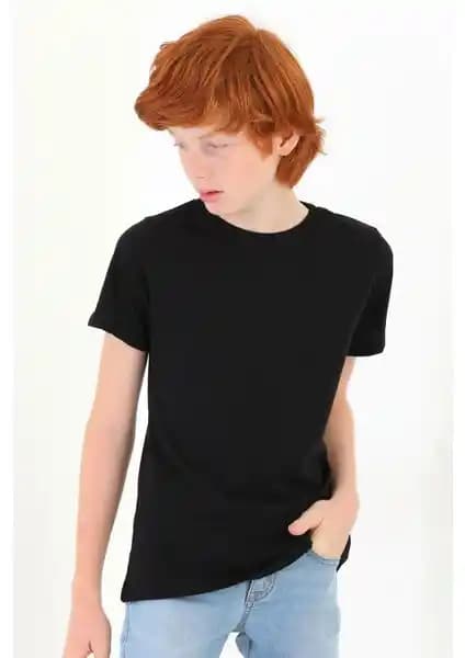 Zepkids Siyah Bisiklet Yaka Kısa Kollu Çocuk Tişörtü Günlük Kullanım İçin Uygun