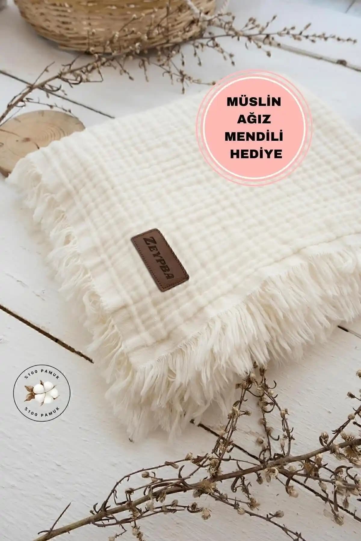 ZEYPBA Ekru %100 Pamuk 4 Katlı Müslin Bebek Battaniyesi Güvenli ve Çok Amaçlı Kullanım İçin