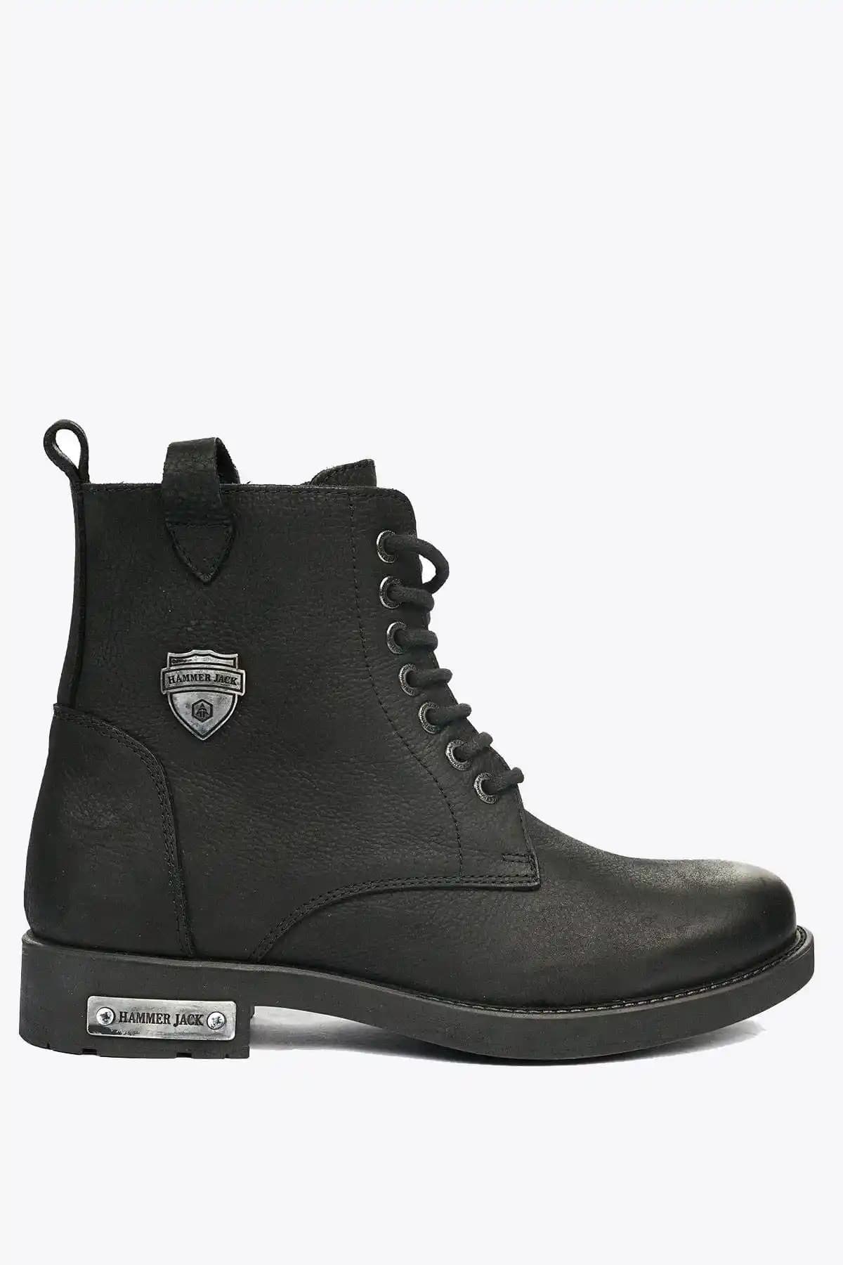 Hammer Jack Hakiki Deri Siyah Nubuk Erkek Botları Modern ve Dayanıklı Tasarım