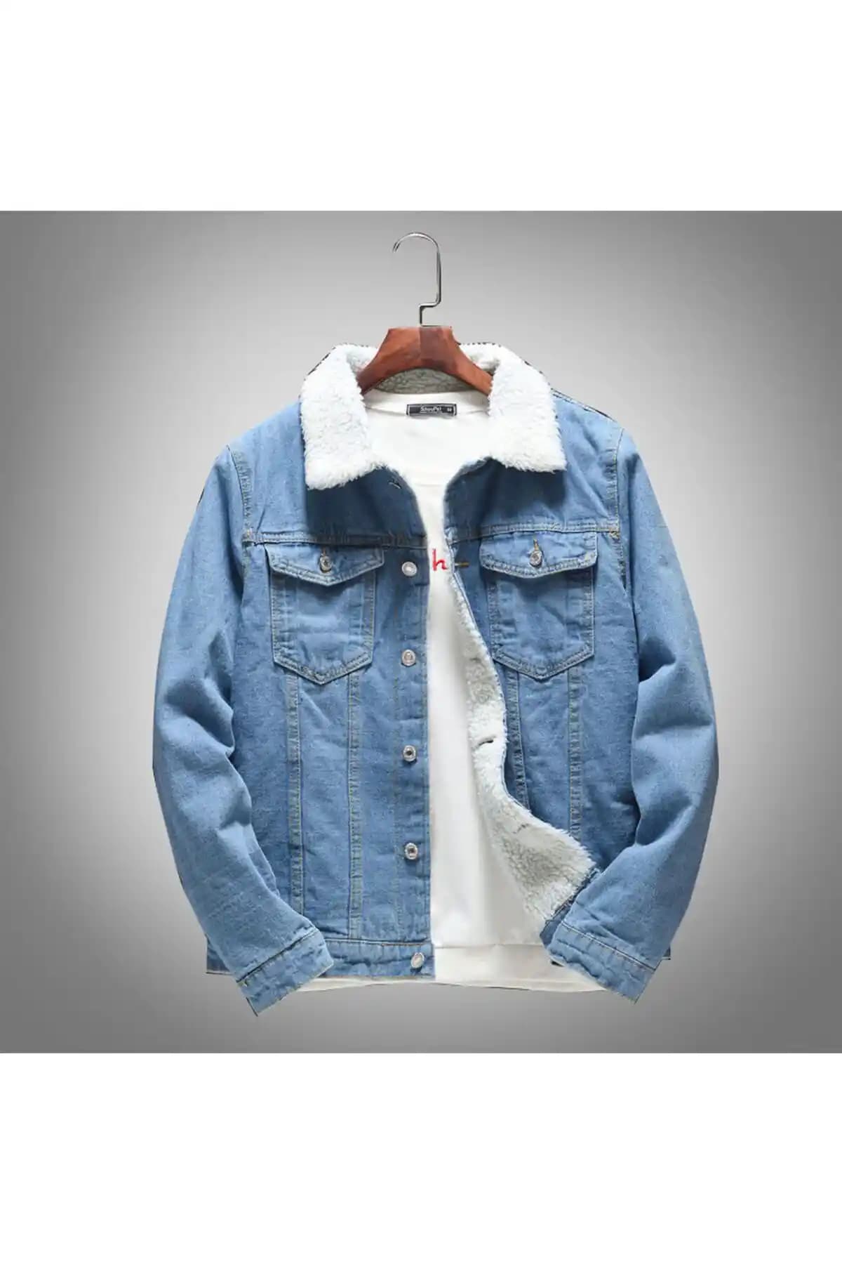 Oliggopol Erkek Mavi Dar Kalıp Kürklü ve Küriksiz Kot Ceketlerin Karşılaştırması