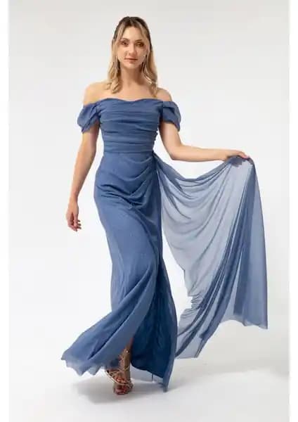 Lafaba Kadın Abiye Elbiseleri Karşılaştırması: Indigo Kayık Yaka ve Mürdüm Saten Elbise