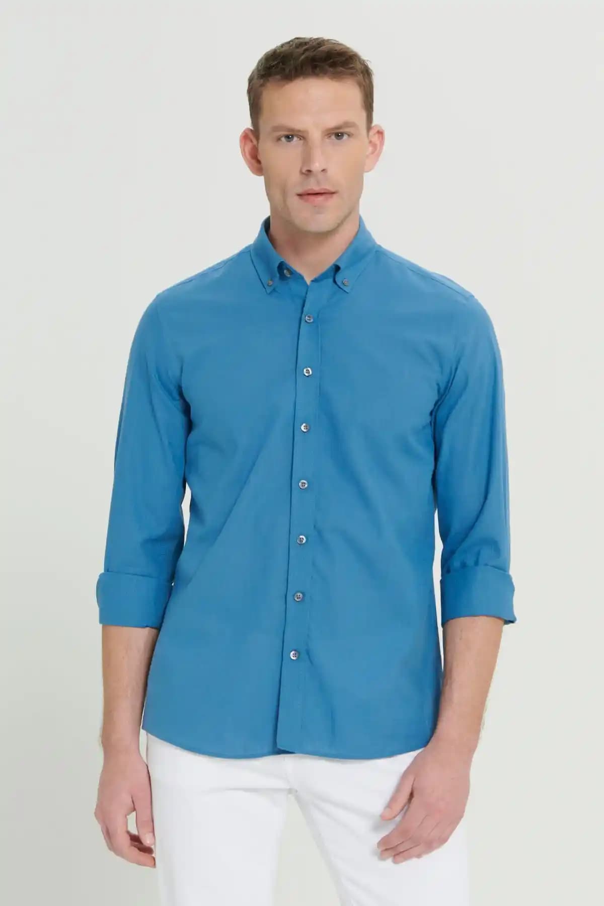 AC&Co Altınyılz Classics Erkek Petrol Mavi Slim Fit Pamuklu Oxford Gömlek